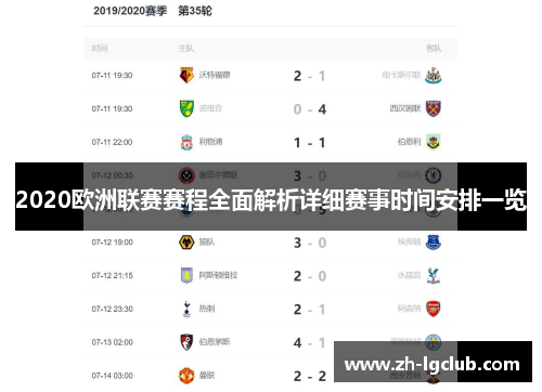2020欧洲联赛赛程全面解析详细赛事时间安排一览